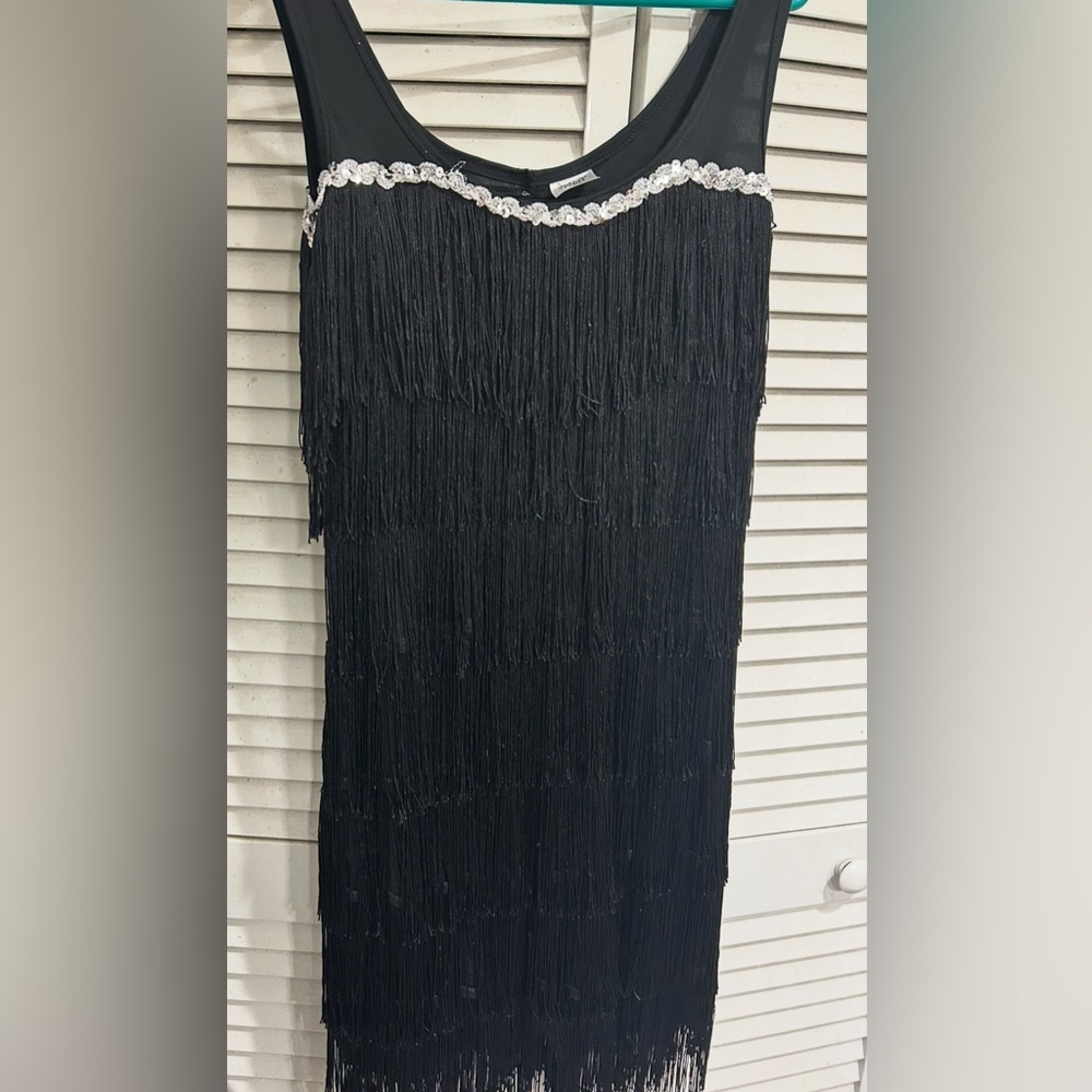 Black Fringe Dress with Silver Accents